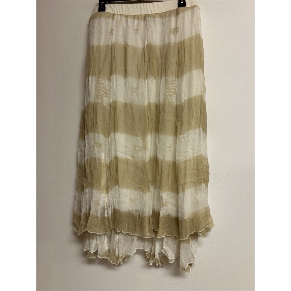 Chicos Sz 2 Womens L Maxi Skirt Beige White Layered Boho Pull On Lining